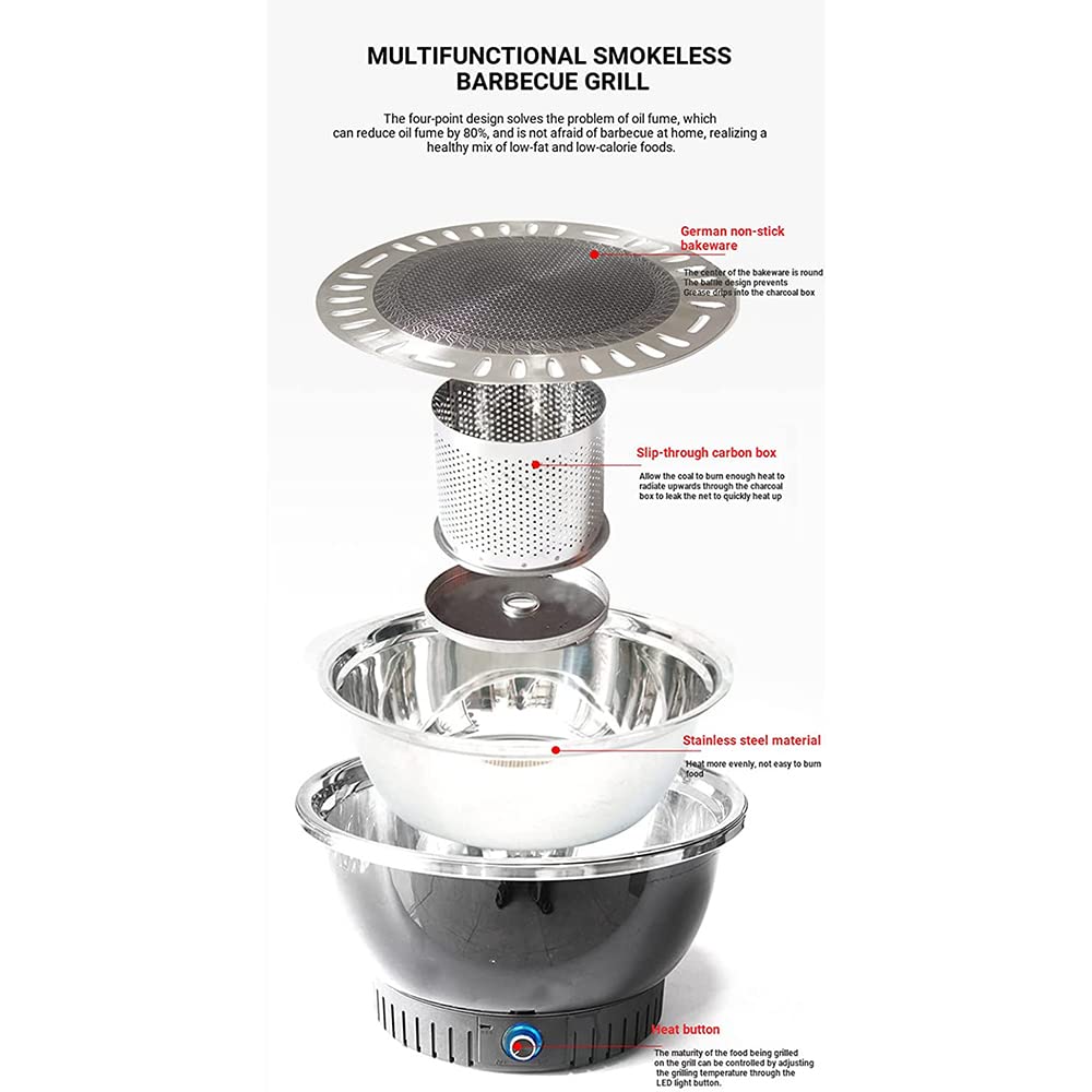 Grill de Barbacoa de Acero Inoxidable con Ventilador USB Interior y Parrilla sin Humo al Aire Libre, Parrilla de Acero Inoxidable portátil Multifuncional para Acampar al Aire Libre Barbq Grill