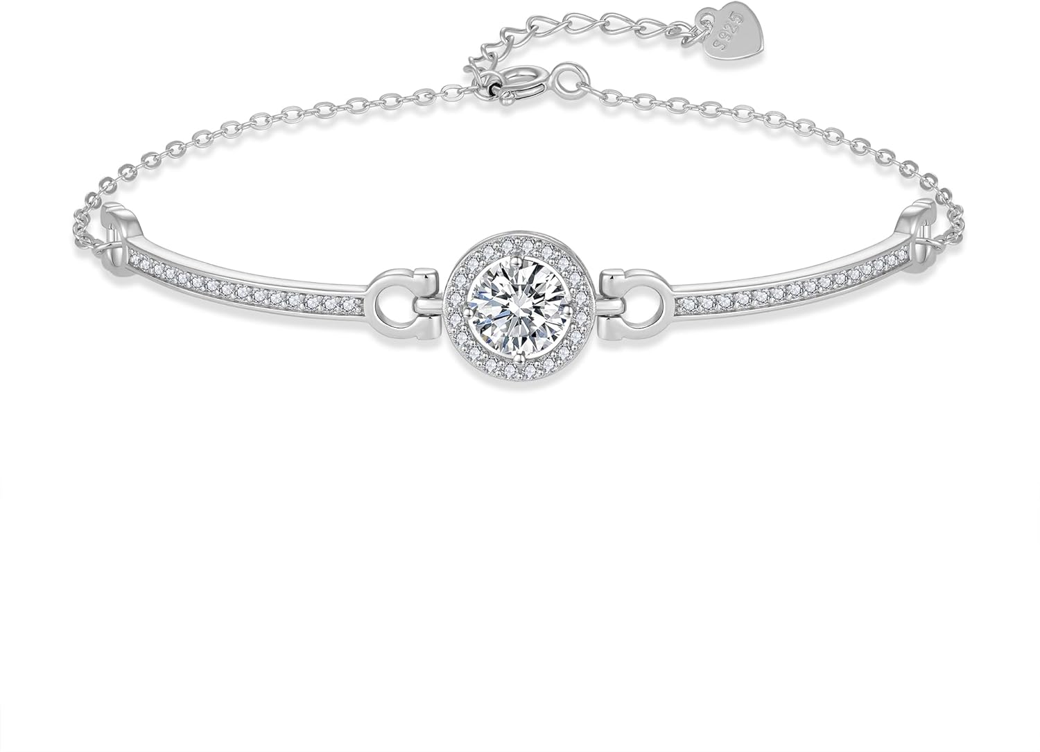 Round Cut Moissanite Bracelet for Women 925 Sterling Silver Adjustable Link Moissanite D Color VVS1 Anniversary Birthday Jewelry Gift for Wife Girlfriend Her