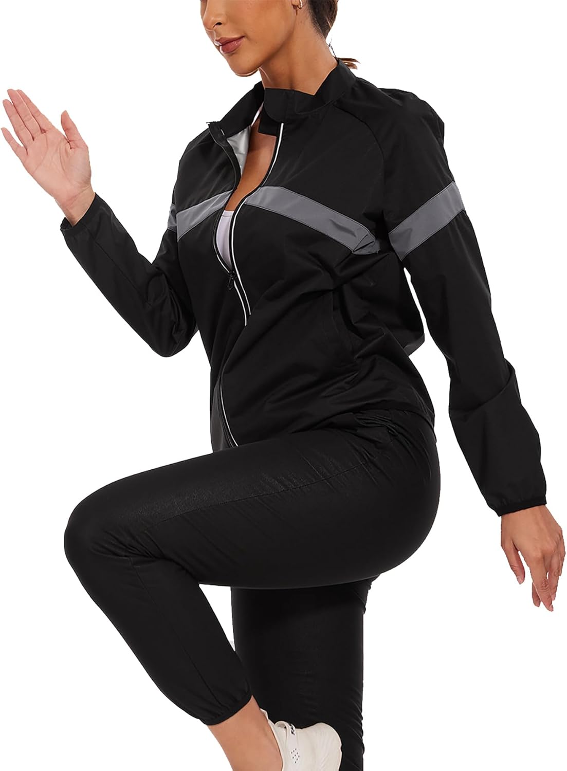 NINGMI Women Sauna Jackets Sweat Suit Long Sleeve Zipper with Hood Sauna Shirt Body Shaper Top Workout Gym Exercise - Image 4