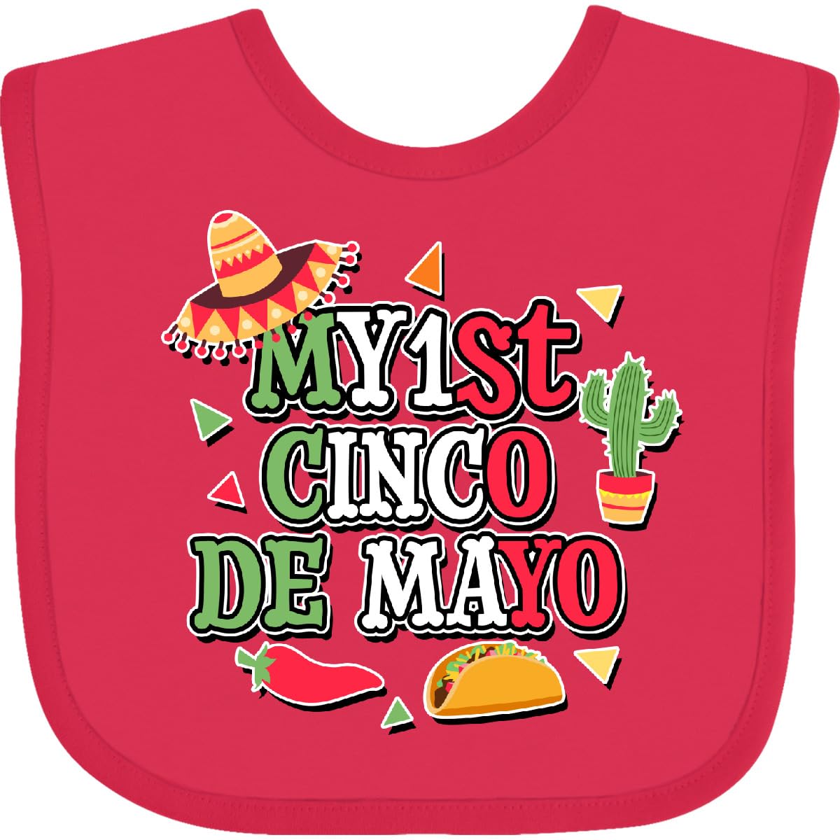 inktastic My 1st Cinco De Mayo with Sombrero Red Chili Pepper Taco and Cactus Baby Bib Fuchsia 2fc13