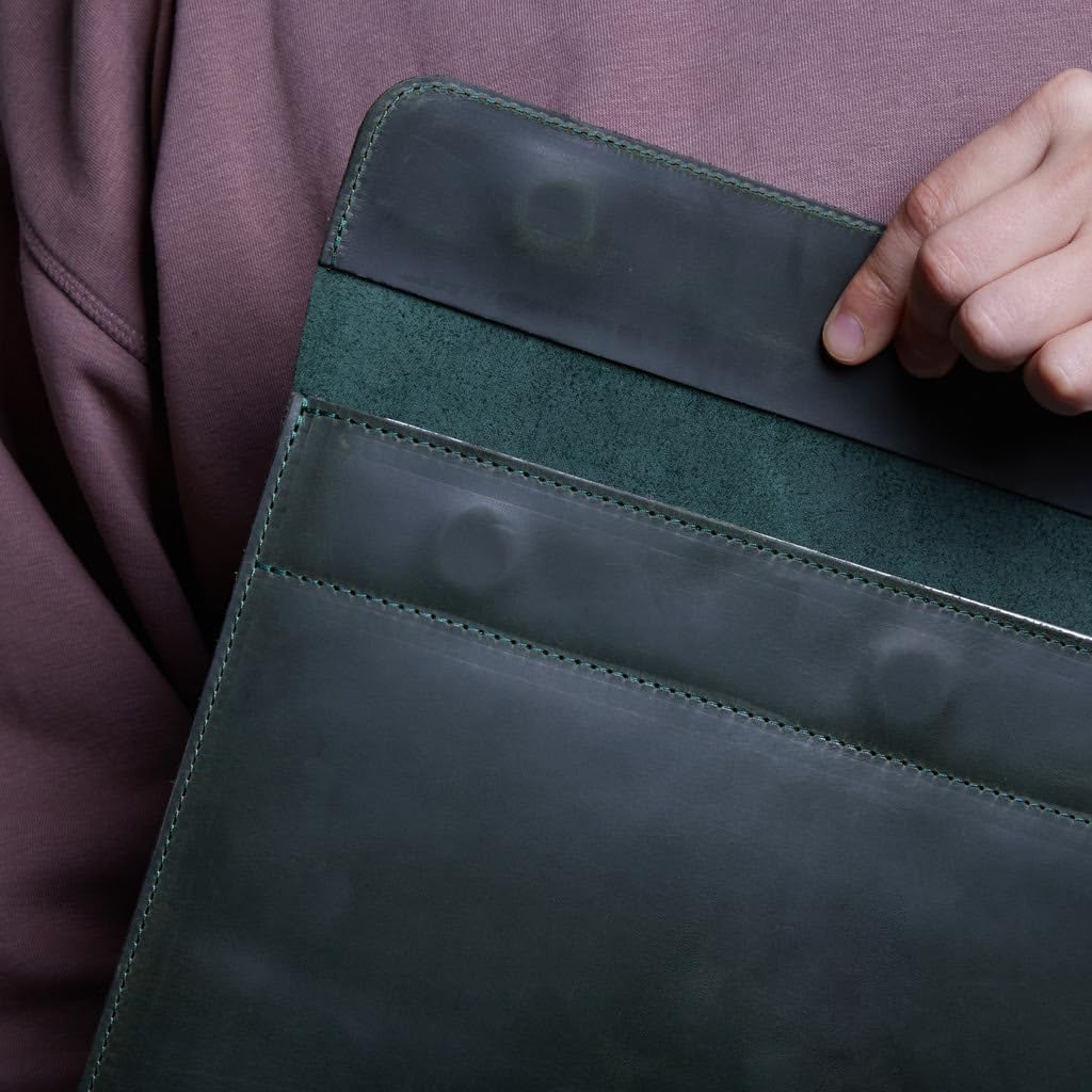 Green Laptop Cases Leather Made for MacBook Pro 14 M3 Sleeve - Carrying Protective Case Compatible with MacBook Pro 14" M1 M2 M3 M4 Max A2442 A2779 A2992 A2918 A3402 Genuine Vintage Leather, Green