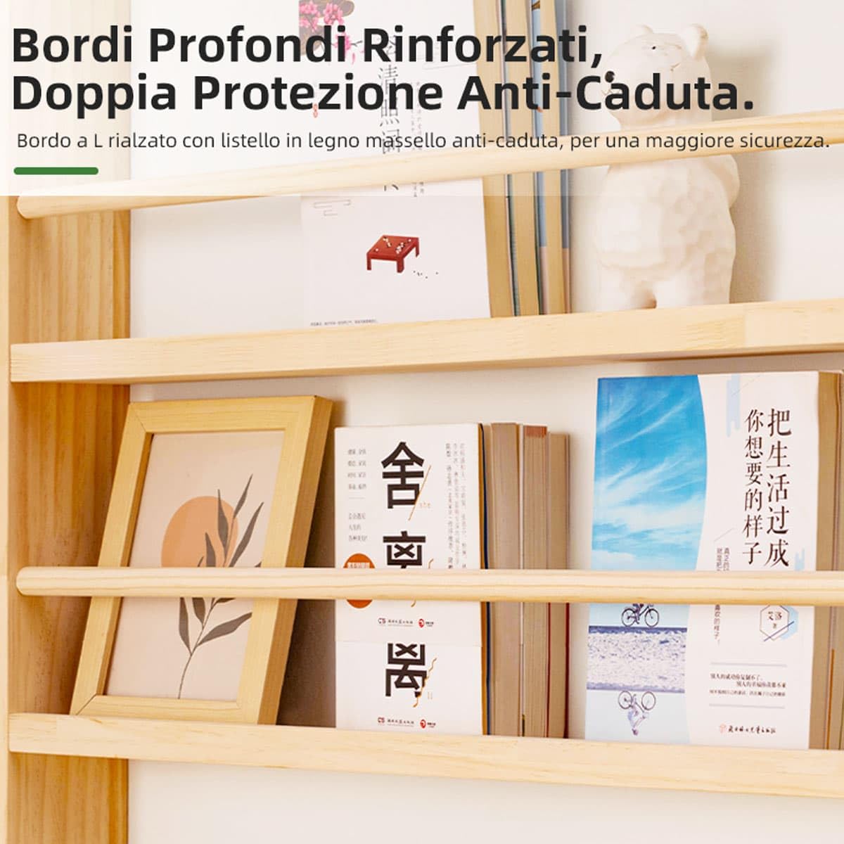 Libreria Verticale Salvaspazio in Legno, 6 Ripiani, 70x10x174 cm