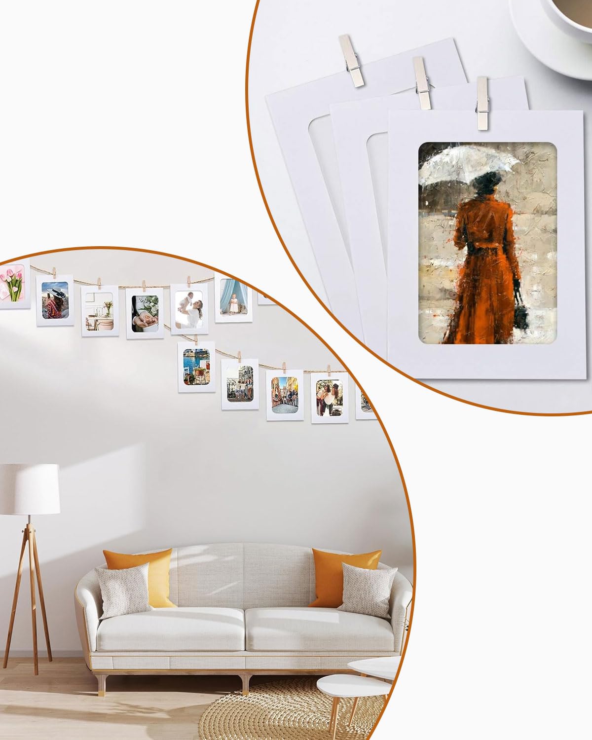 Cadres Photo en Papier 20pcs DIY Mini Clips en Bois Cordes en Chanvre Décoration Murale Maison