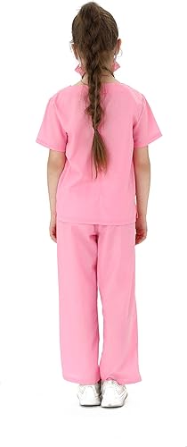 Miniatura 4 de Rabtero Disfraz de médico para niños, traje de uniforme azul y rosa, abrigo de laboratorio blanco, disfraz veterinario para niños de 3 a 8 años