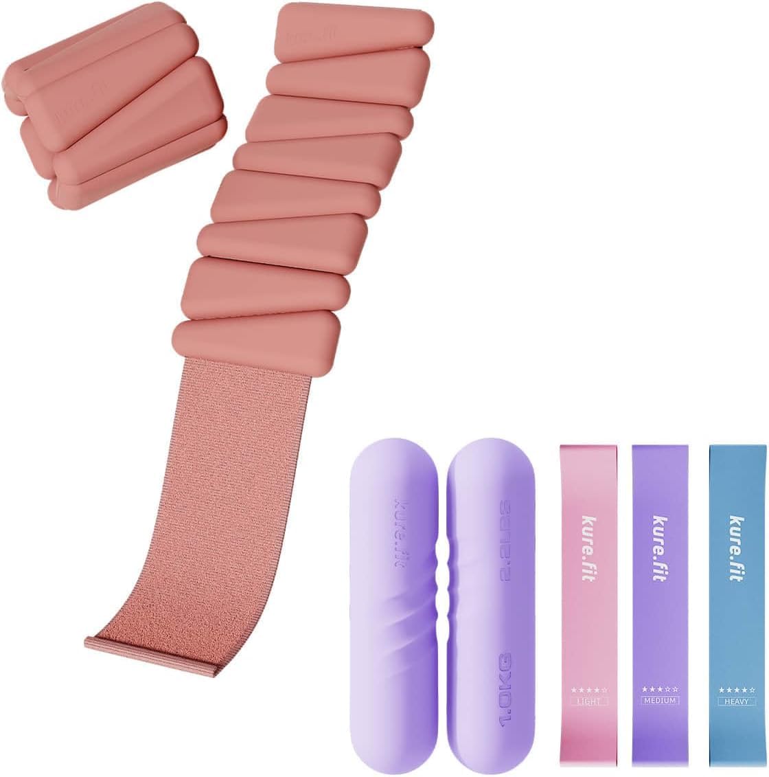 Peach Wrist & Ankle Weights + Purple Hand Weight Bars Bundle Set
