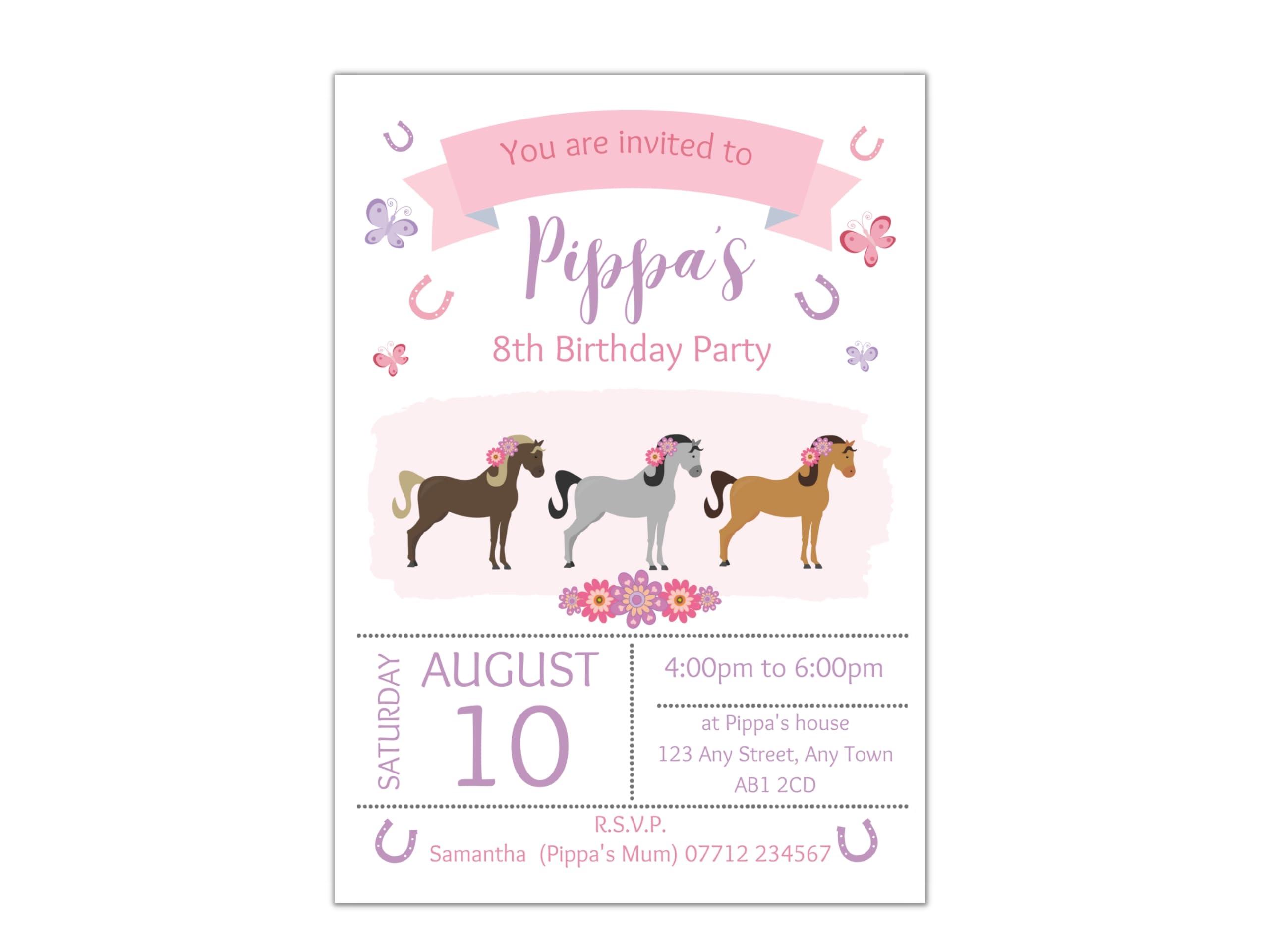 Love To Cherish Personalised Horse Riding Party Birthday Invitations with envelopes, Pony Party Invites - Personalised birthday invitations for girls (50 Invites & Envelopes)
