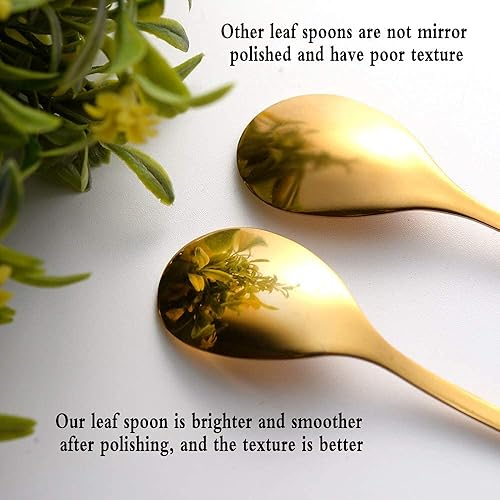Miniatura 3 de AnSaw 6 cucharas de té de mango largo de hoja dorada de 6.5 pulgadas + 20 cucharas de café pequeñas doradas de 4.7 pulgadas, acero inoxidable de