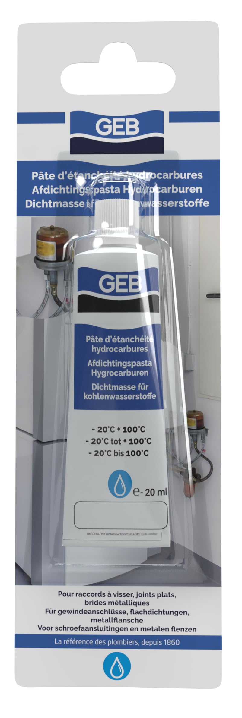 GEB Pâte d'étanchéité hydrocarbures pour raccords à visser ou joints plats métalliques - Tube 20ml