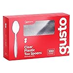 Comfy Package [300 Pack] Heavyweight Clear Plastic Tea Spoons with Engraved Design - Disposable Sturdy Plastic Utensils for Parties, Weddings, and Events