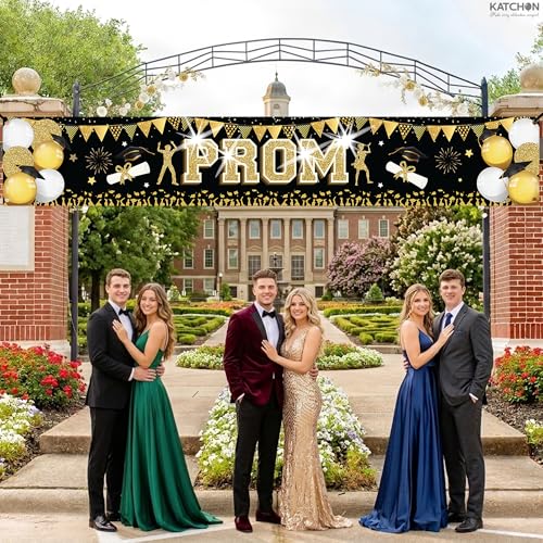 Image of KatchOn Prom Banner 120x20 Inch, Graduation Decorations 2026, Black and Gold Graduation Yard Banner for Outdoor Grad Decorations 2026, 2026 Graduation Banner, Prom Decorations 2026 Black and Gold Graduation Yard Banner for Outdoor Grad Decorations 2026, 2026 Graduation Banner, Prom Decorations 2026