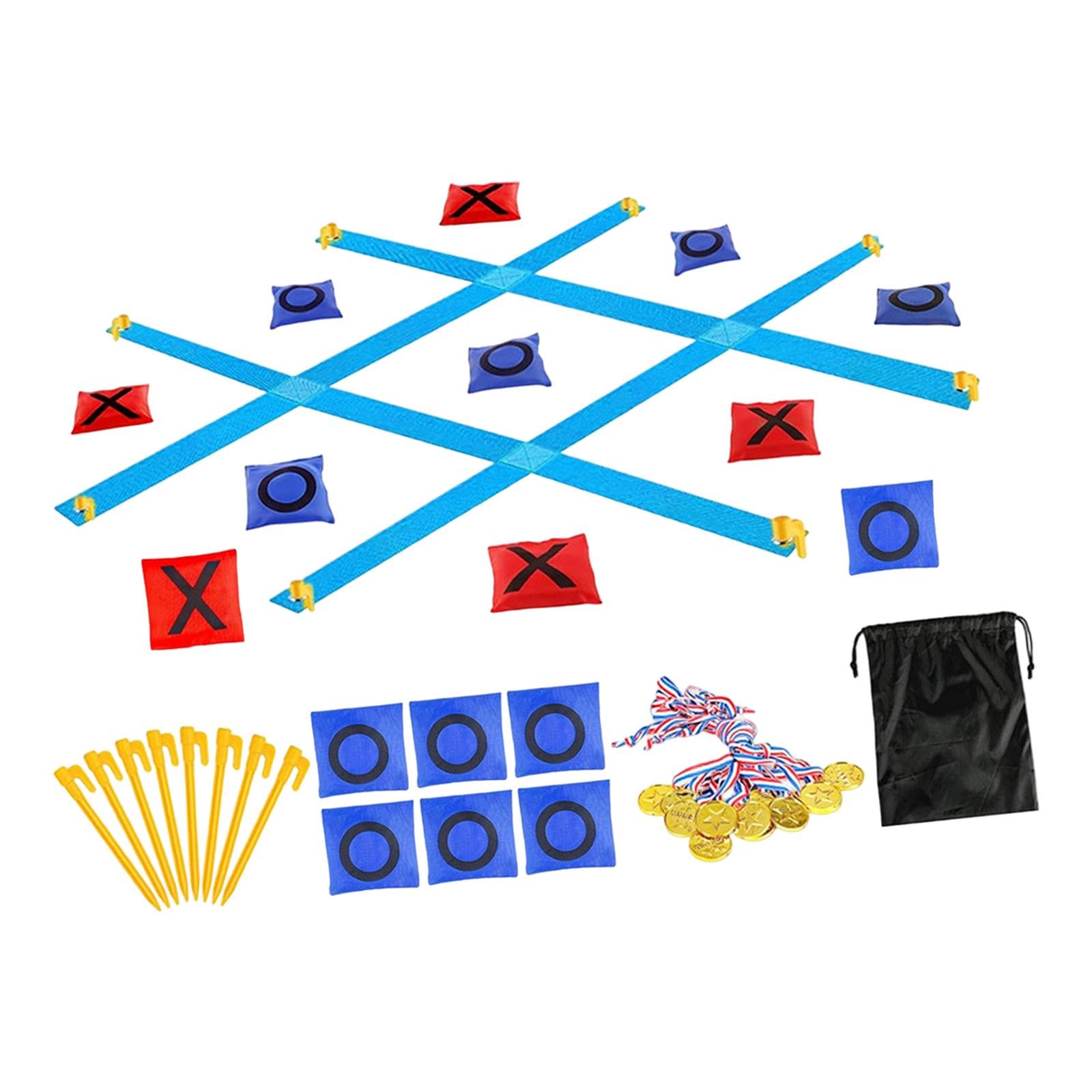Tic Toe Spiel Outdoor Riesen Wurfspiel Set Sandbeutel Zielwurf Spielzeug Nylon für Kinder Erwachsene Eltern Kind Gemeinsames Spielen, Tic Tac Toe Blau
