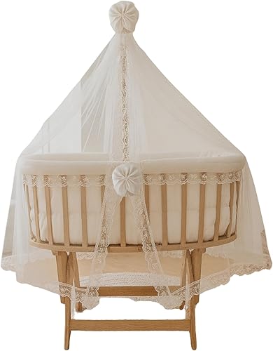 Miniatura 8 de Moisés de madera para bebé con dosel, cuna de haya natural con función de balanceo y bloqueo, incluye juego de ropa de cama 100% algodón, colchón,