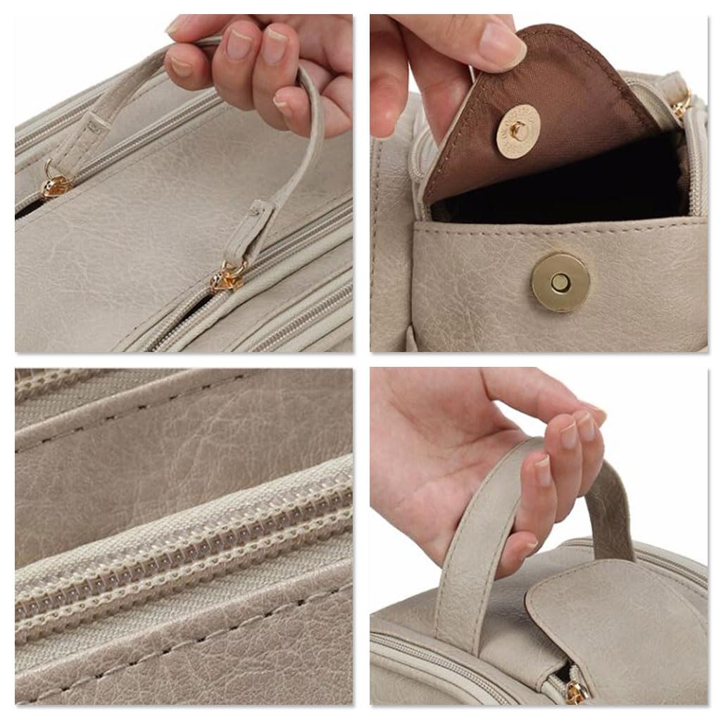 Grote capaciteit dubbele rits toilettas lederen reis make-up tas draagbare opbergtas