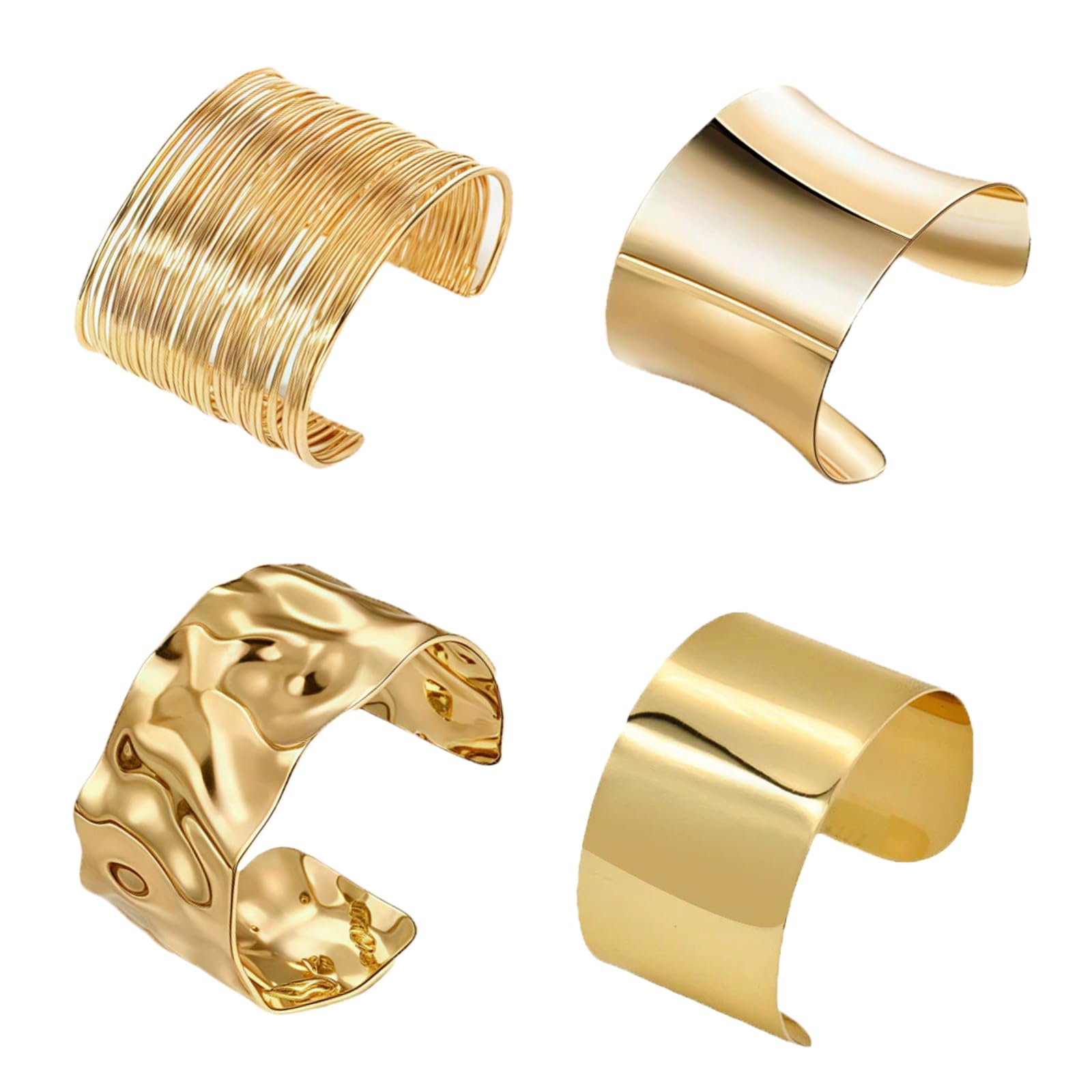 Wide Bracelet Women Golden Adjustable, 4 Pieces Wide Open Bangles Minimalist Irregular Style Jewelry Bangle Arm Wide Irregular Type Suitable For Party Gift