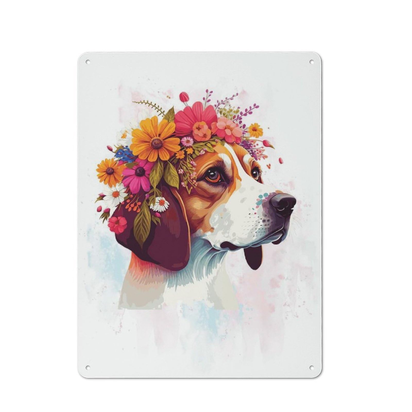 Junmoney Style-4 Classic Kitchen Metal Sign 40X30cm Featuring Cute Flower Beagle Dog Art, Cafe Wall Decor For Restaurant, Kitchen, Counter Or Breakfast Nook