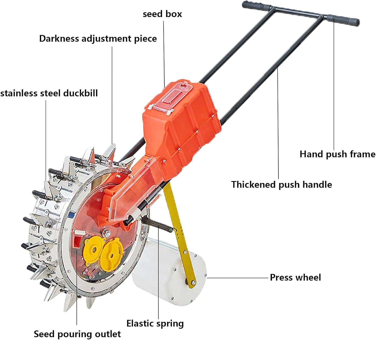 Macchina per semina agricola professionale - Carrello manuale con ruote di misurazione di precisione, pneumatici per tutti i terreni, telaio in acciaio di calibro pesante per piantare semi in fattoria