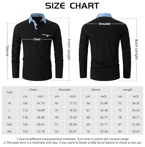LIUPMWE Camisa polo masculina manga longa com bolso cores contrastantes gola camisas de algodão maci