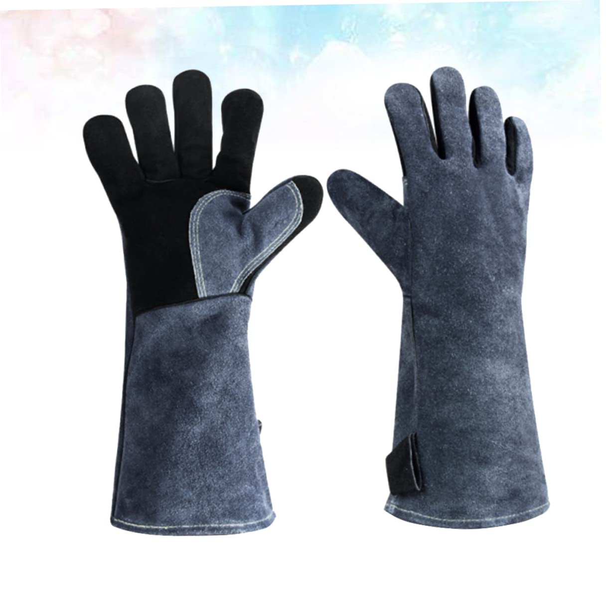 Guantes de Barbacoa 1 Par de Cuero Resistentes al Calor Negro