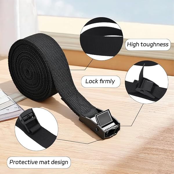 4 Pack Short Ratchet Straps, 2m Adjustable Tie Down Straps with Metal Buckle, Mini Lashing Straps for Bike Rack, Motorcycle, Luggage & Cargo (2m) - 4
