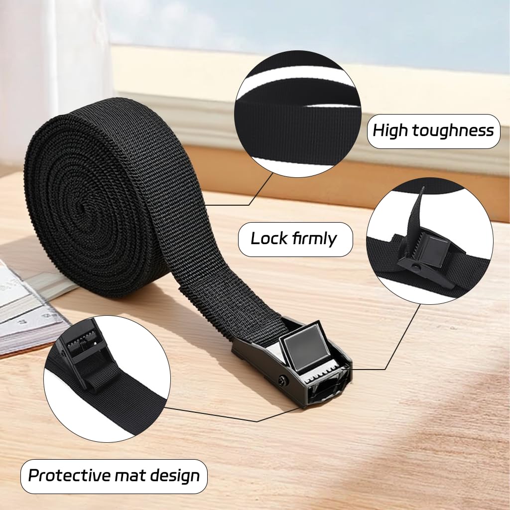 4 Pack Short Ratchet Straps, 2m Adjustable Tie Down Straps with Metal Buckle, Mini Lashing Straps for Bike Rack, Motorcycle, Luggage & Cargo (2m) — view 4