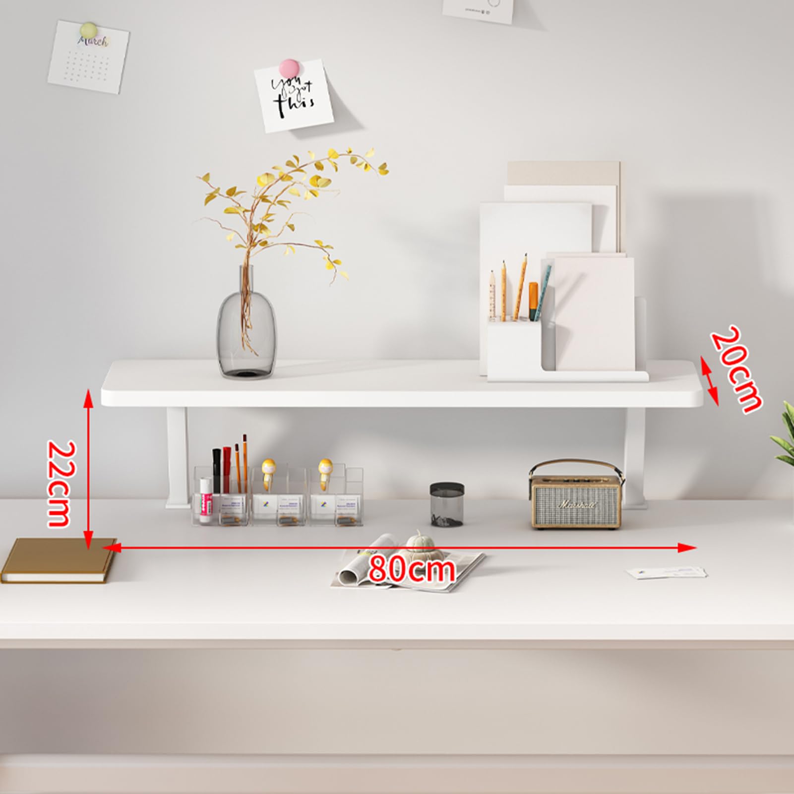 Klemmbares Schreibtisch Organizer Regal, Adjustable Desk Shelf Clamp Schreibtischregal Klemmbar Aufbewahrungsregal Erhöhter Schreibtisch Organizer mit Klemme Tischverlängerung (Weiß, 80cm/31.5in)