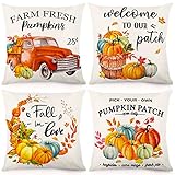 CDWERD Fall Pillow Covers 18x18 Fall Decorations for Home, Fall Decor Throw Pillowcase Set of 4, Autumn Outdoor Pumpkin Linen Cushion Case for Home Decor