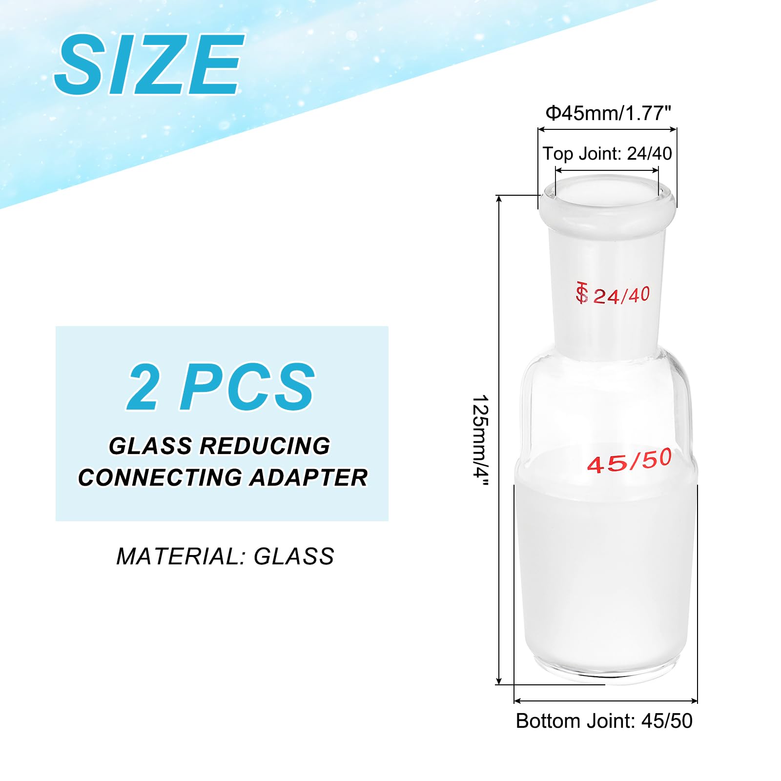PATIKIL Adattatore Riduttore In Vetro Borosilicato, 2 Pezzi Da Giunto Esterno 24/40 A Giunto Interno 45/50 Adattatore Di Collegamento Parti Per Distillazione Per Attrezzature, Stile 10
