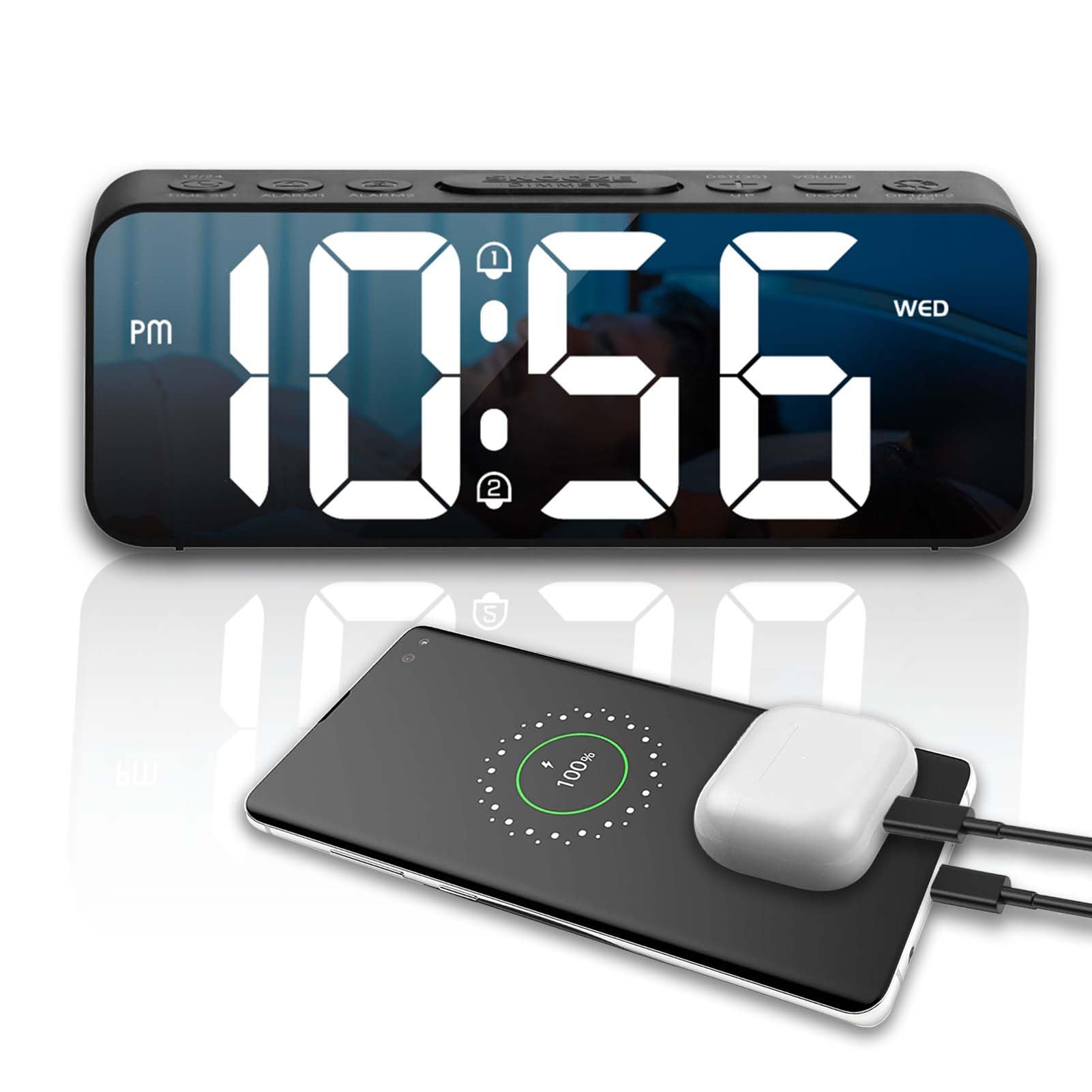 Reloj Despertador Digital, Digital Reloj LED con Temperatura Gran Pantalla, Alarm Clock para Mesita de Noche con Función Snooze y Dual Alarma, 12/24H
