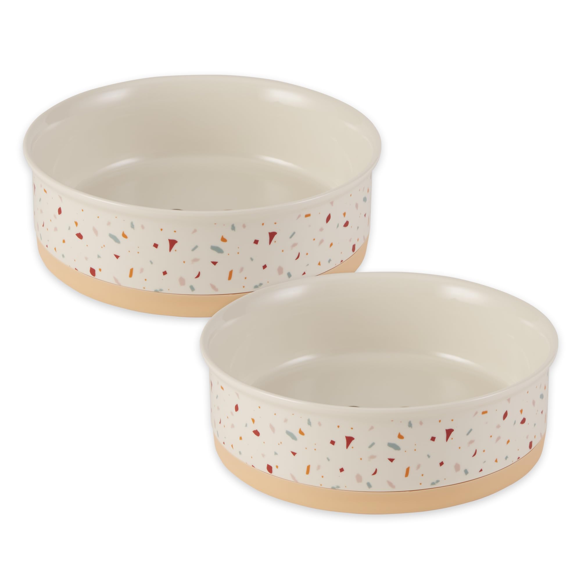 Bone Dry Ceramic Food & Water Bowls for Pets Non-Slip for Secure Less Messy Feeding, Microwave & Dishwasher Safe, Large Set, 7.5x2.4 Terrazzo
