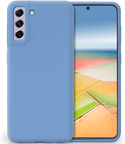 Funda de silicona compatible con Galaxy S21 FE de 6.4 pulgadas, forro de tela de microfibra, cubierta de goma de gel de cuerpo completo (Jean Blue)