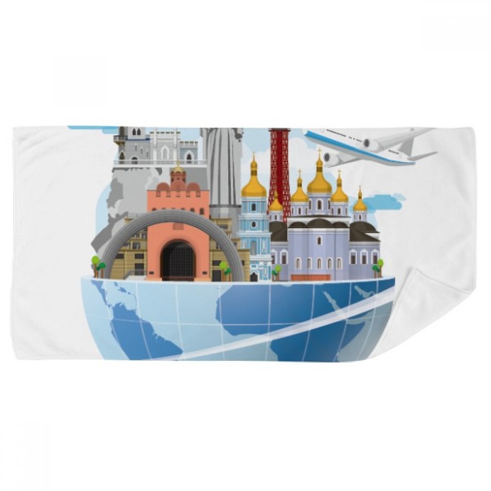 Serviette de bain Ukraine et avion motif voyage multicolore 35x70cm douce