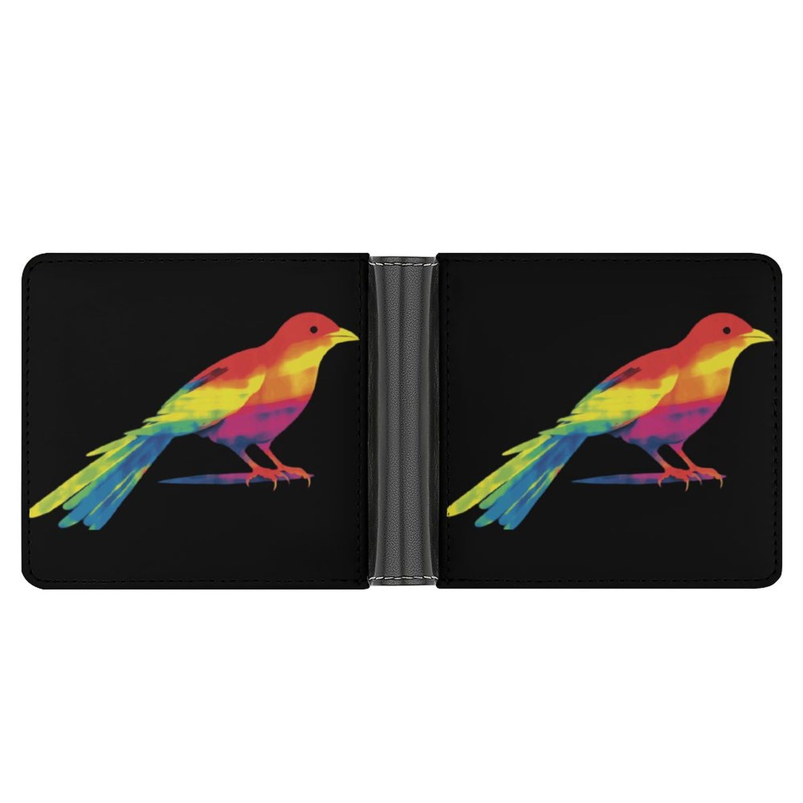 Tie Dye Magpie Rainbow Print Bird Bifold Wallet PU Leather Coin Purse Lightweight Credit Card Holder Wallet Money Clip