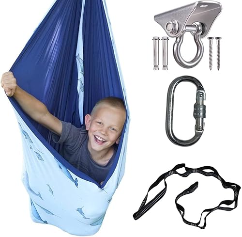 Narwhal - Columpio sensorial para niños con necesidades especiales, azul narval, terapia de interior, hamaca para acurrucarse, para niños con