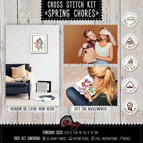 'Spring Chorus' Counted Cross Stitch Kit - Birds Diy Embroidery Set #TOP4