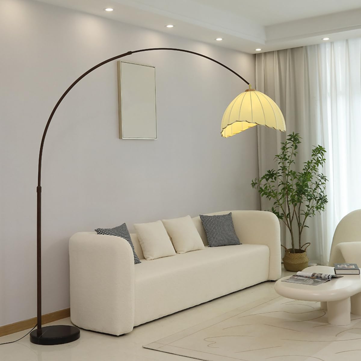 HGJHJJHK Nordic Fabric Floor Lamp Black Arc Floor Lamps Home Decoration Atmosphere Standing Light Wood Grain Iron Pole Lights Eye Protection Arched Sofa Reading Lamp for Bedroom Office