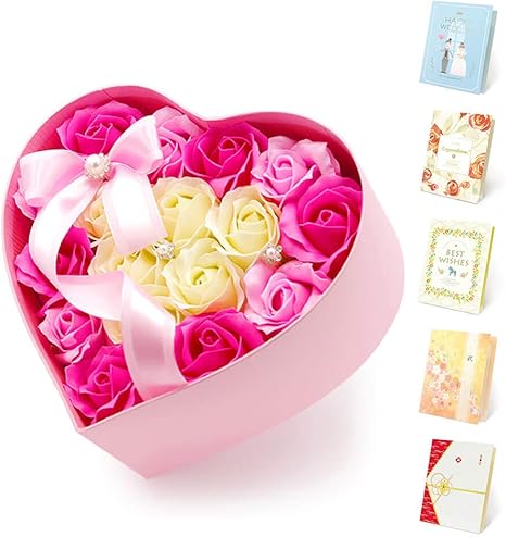 Amazon 電報屋のエクスメール 祝電 フレグランスソープフラワー ハート型ボックス と プレミアムカード電報 のセット 花 シャボンフラワー お祝い 電報 台紙 112 花舞い 造花 オンライン通販