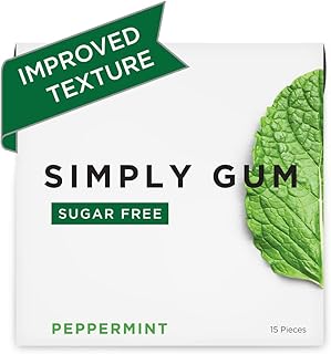 Simply Gum | Sugar Free Xylitol Chewing Gum | Peppermint | Pack of Six (90 Pieces Total) | Synthetic Free + Sugar Free + A...