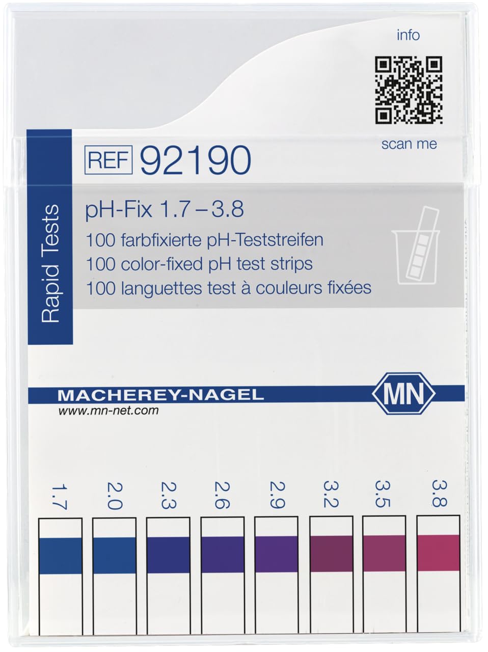 MACHEREY-NAGEL-92190- Bandelettes de test pH, pH‑Fix 1,7–3,8, indicateur fixe