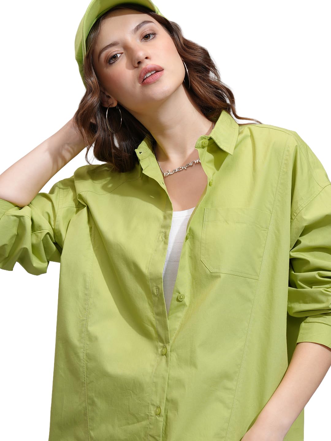 Tokyo Talkies Women's Oversized Shirts | Solid | Long Sleeves | Cutaway Collar in neutral
