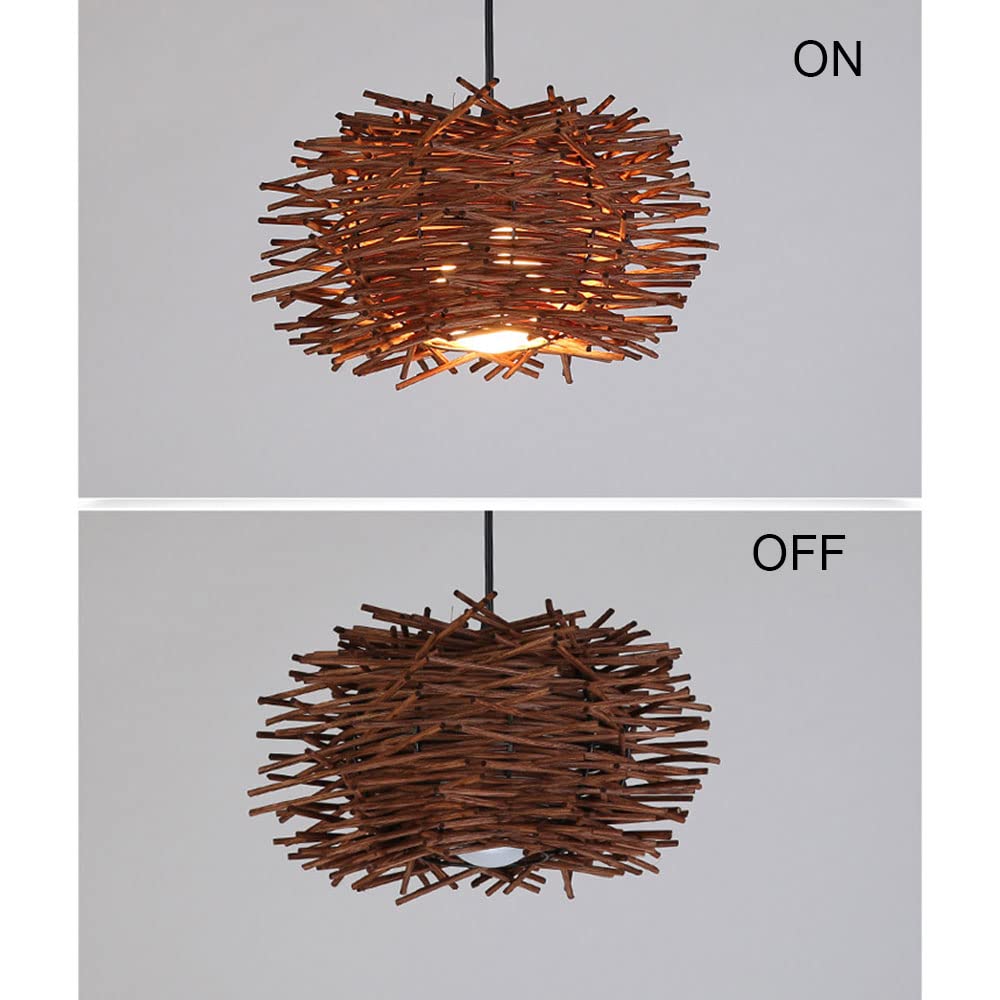 Lámpara colgante de ratán bohemio, lámpara colgante, lámpara de techo con cesta de ratán japonesa retro, iluminación colgante de 1 luz, lámpara decorativa de nido de pájaro de mimbre para rest