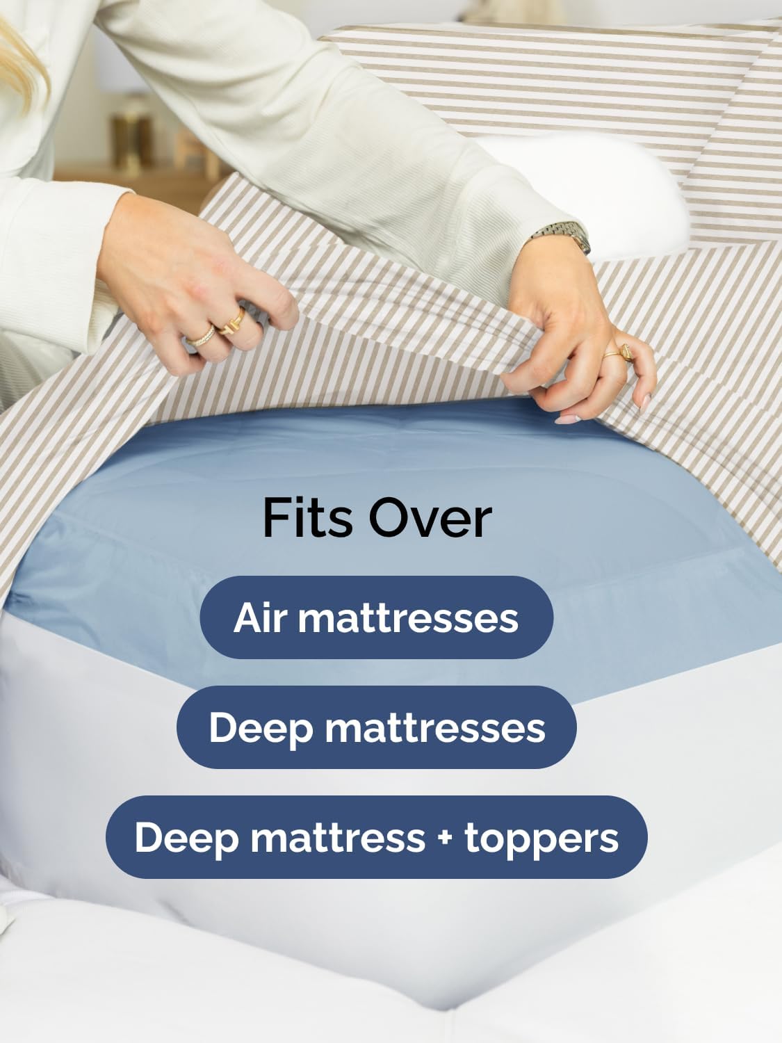 Extra Deep Cal King Sheet Set - 6 Piece Breathable and Cooling Sheets - Hotel Luxury Bedding for Women, Men, Kids & Teens - Easy Secure Fit - Soft & Wrinkle Free - Extra Deep Pockets - Beige Stripes - Image 6