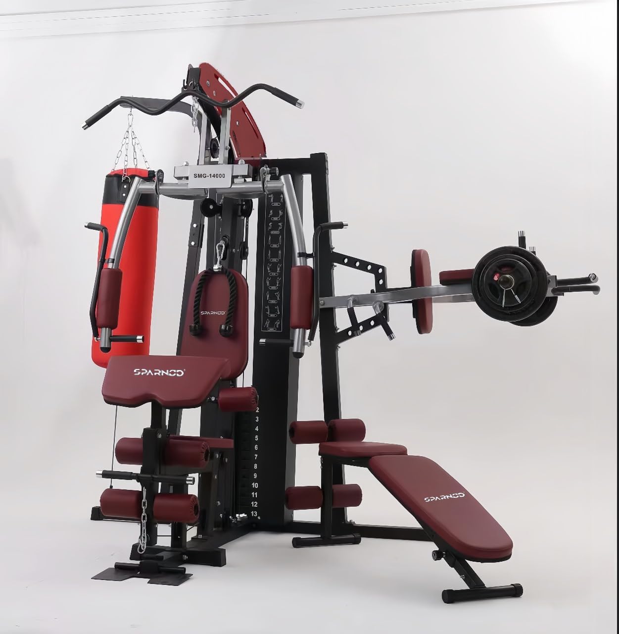 Sparnod Fitness SMG-14000 Multifunction Home Gym, Three-Station Workout System, 72kg Weight Stack, Full-Body Training Equipment with Durable Steel Frame & Compact Design