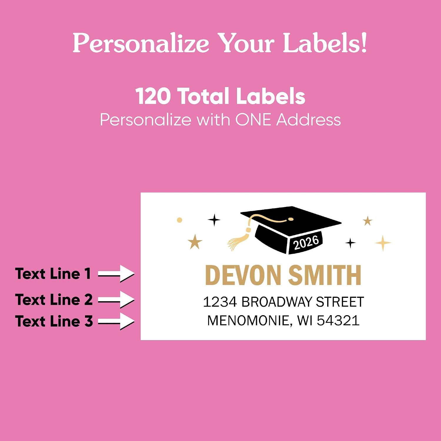 Big Dot of Happiness Gold Grad Party Personalized Return Address Labels for Envelopes, Custom Stickers with Name & Address, Home Mailing Labels for Invites & Thank Yous - 120 Count