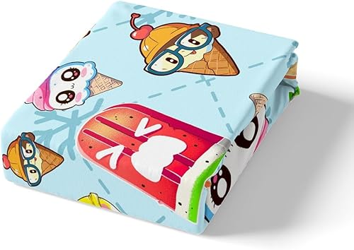 Miniatura 4 de Lindo juego de ropa de cama de helado tamaño Queen, sábana bajera ajustable de 3 piezas con temática de comida dulce de dibujos animados para niñas,