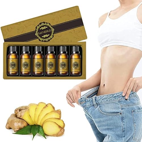 Lot de 6 huiles essentielles de massage pour le ventre, le gingembre, la thérapie naturelle, le drainage lymphatique, l'huile essentielle pour plantes, favorise la circulation sanguine et le gingembre Cover