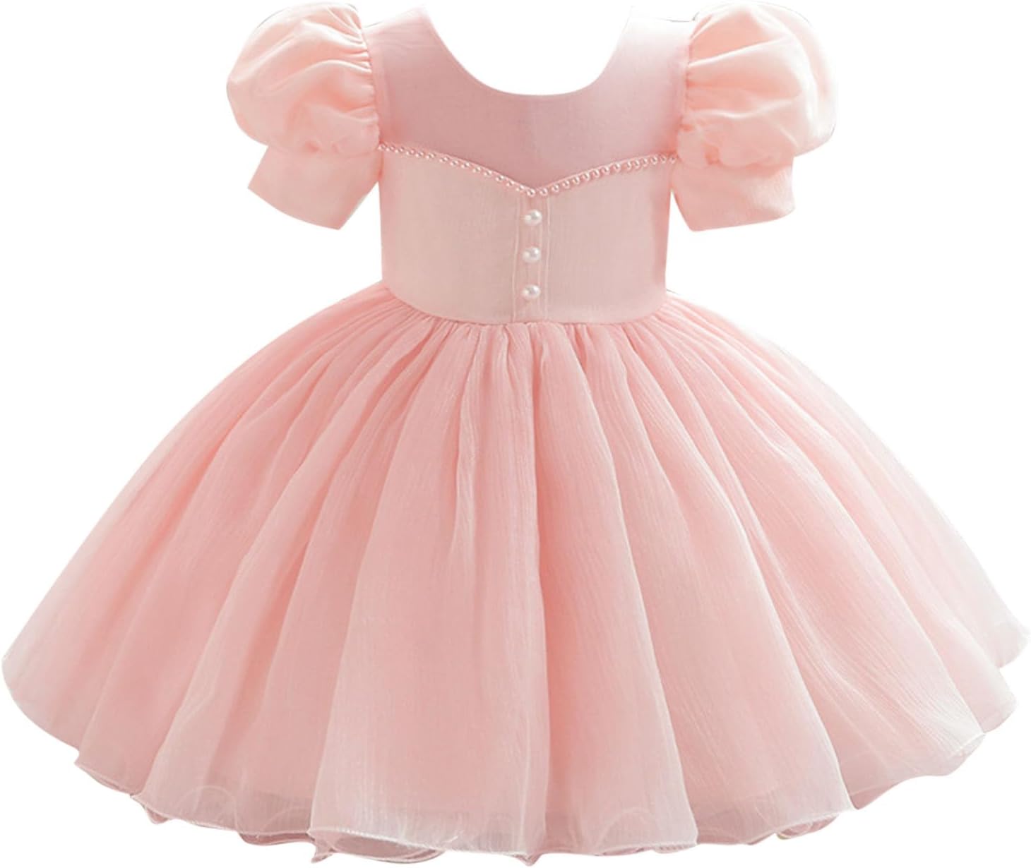 Girls Tulle Princess Wedding Baptism Dress Puff Sleeves for Toddler Baby Twirly Babydoll Flare Ball Gown Princess Dresses