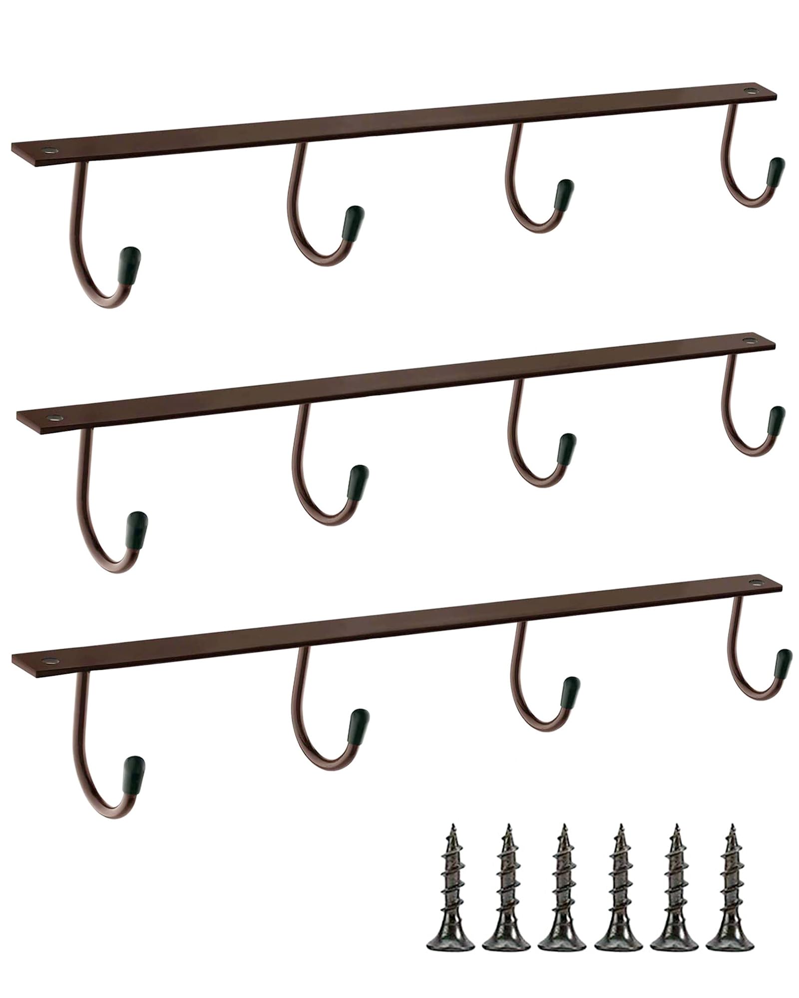 YQBOOM Mugs Hooks 3 Pcs Mug Holder Under Cabinet Coffee Hooks for Mugs Iron Hanging Mug Rack Under Shelf Kitchen Dining Bar Organizer Rack - Bronze