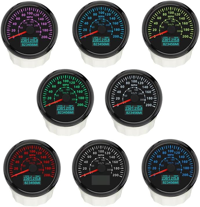 Miniatura 3 de ELING Velocímetro GPS de 3 38 pulgadas (3.346 in) 0-200 MPH con kilometraje total Tripmeter Curso sobre el suelo 12V 24V con 8 colores