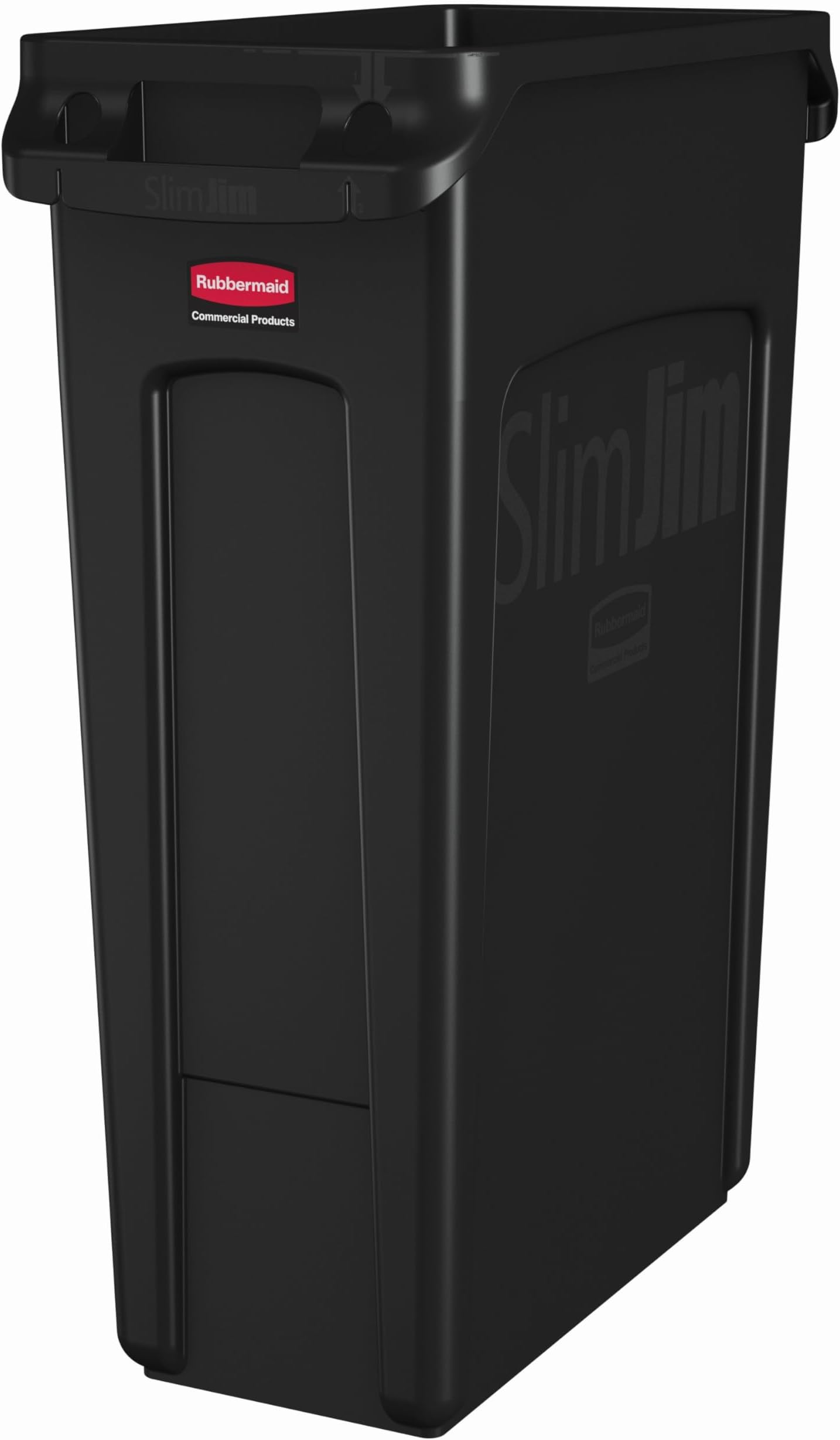 Rubbermaid Commercial Products Slim Jim Plastic Rectangular Trash/Garbage Can With Venting Channels, 23 Gal, Black, for Kitchen/Office/Workspace