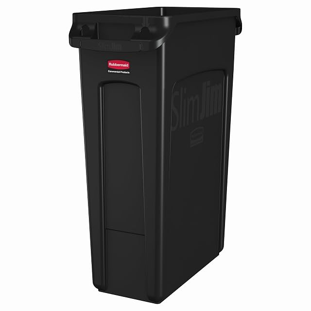 Rubbermaid Commercial Products Slim Jim Plastic Rectangular Trash Garbage Can With Venting Channels 23 Gal Black for Kitchen